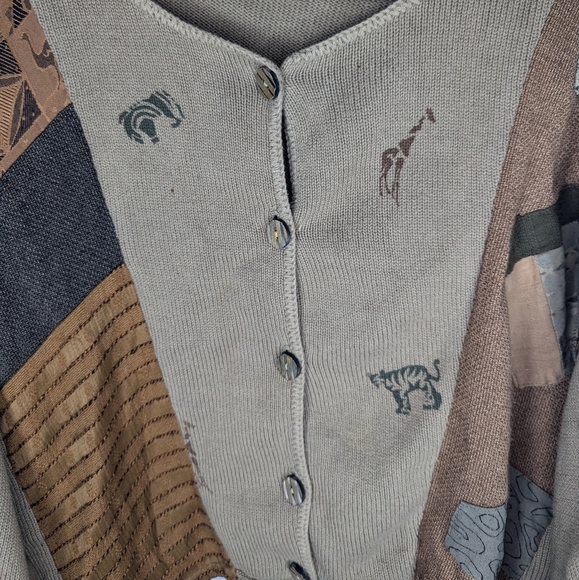 Vintage Donna Jessica Abstract Jungle Safari patchwork mismatch cardigan size 1 - Picture 2 of 14